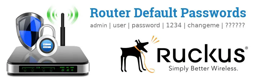 Image of a Ruckus Wireless router with 'Router Default Passwords' text and the Ruckus Wireless logo